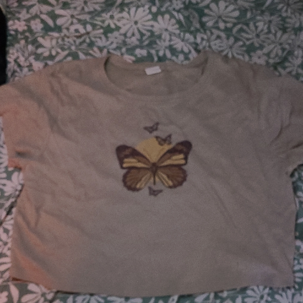 Tan T-Shirt with Butterfly Design